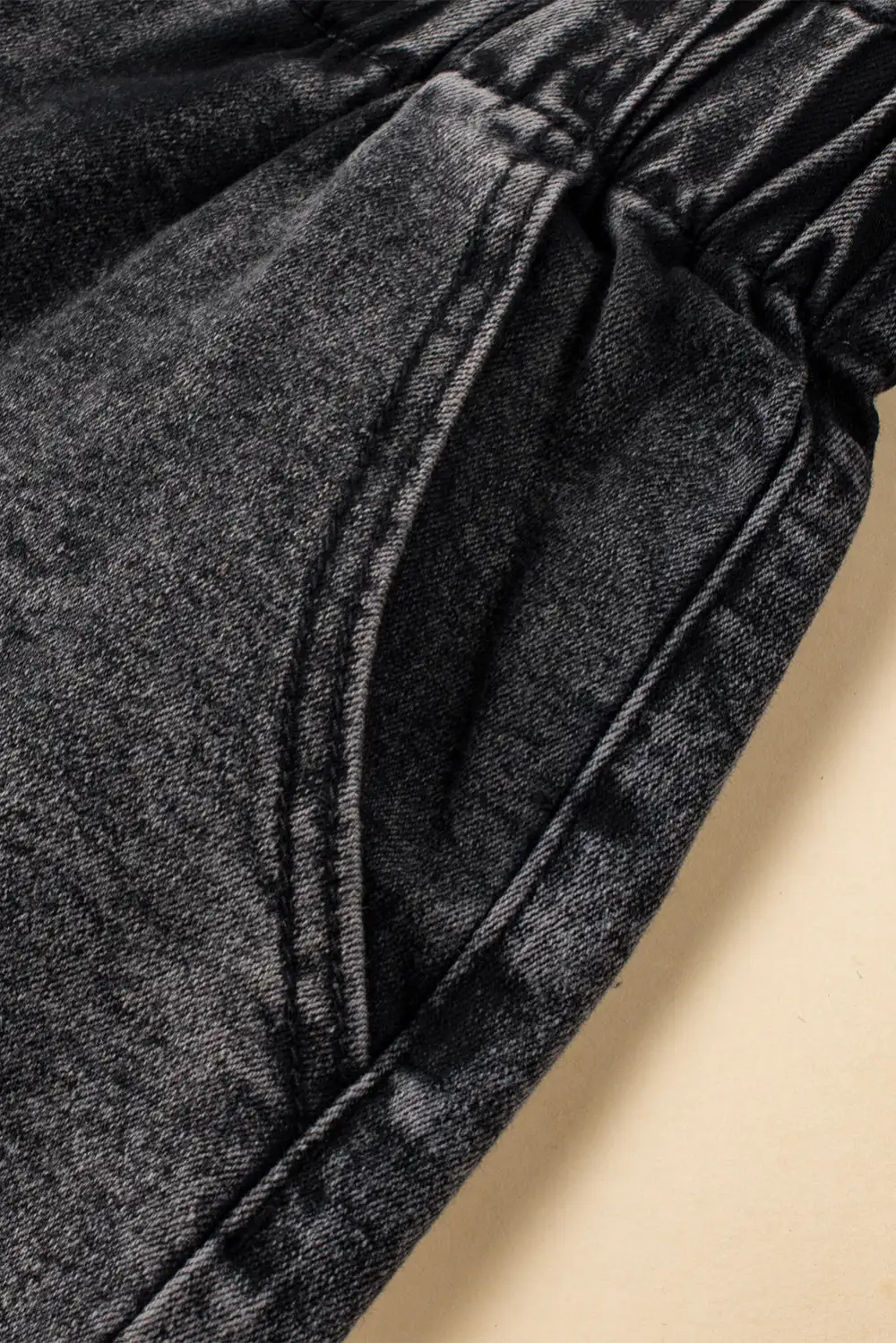 Black Vintage Washed Frilled High Waist