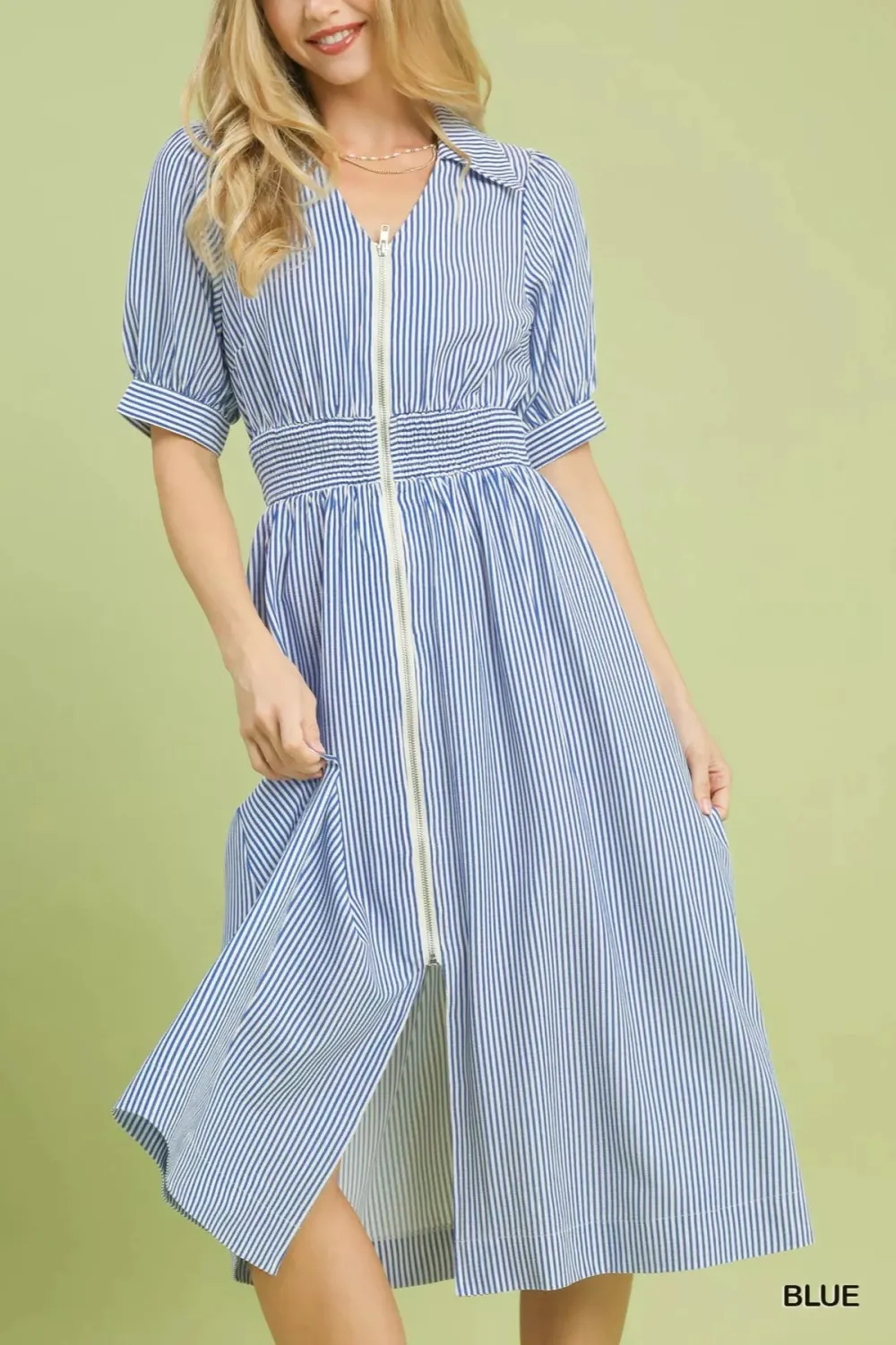 Striped Smocked Midi Dress