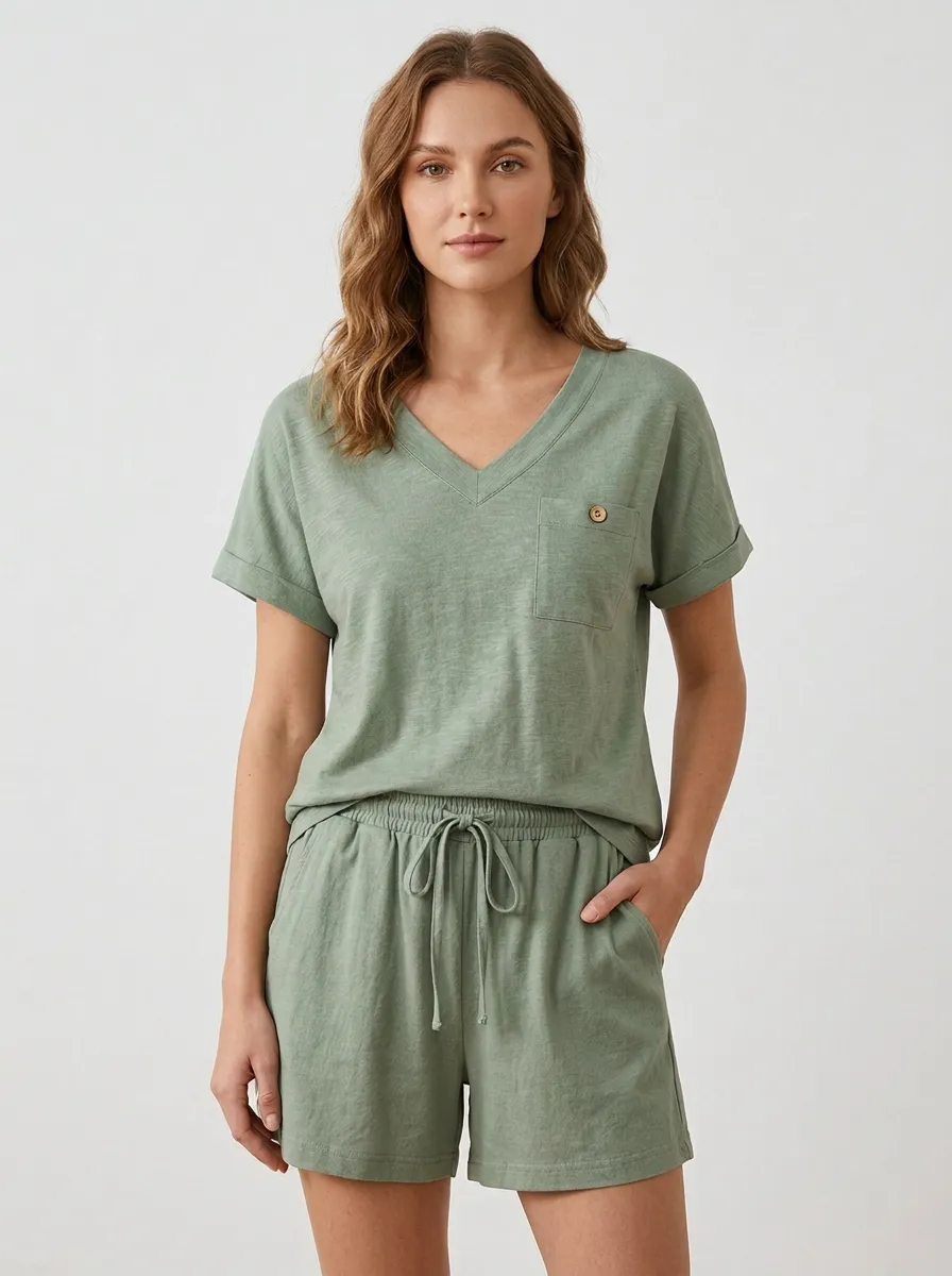 Pocket Short-Sleeve Women's V-Neck Shirt