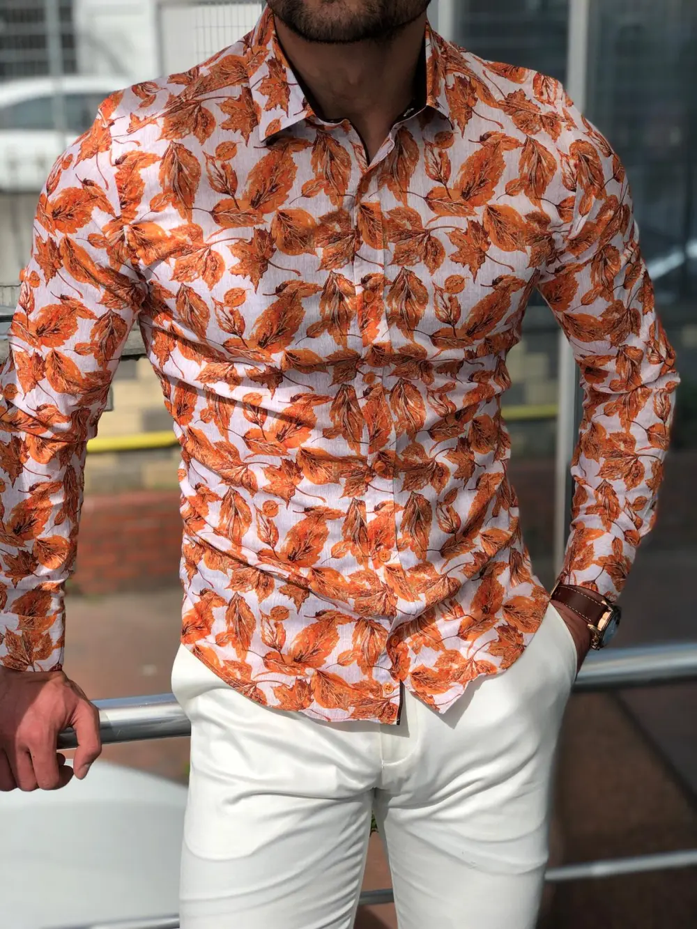 Minimal Patterned Slim Fit Cotton Casual Shirt