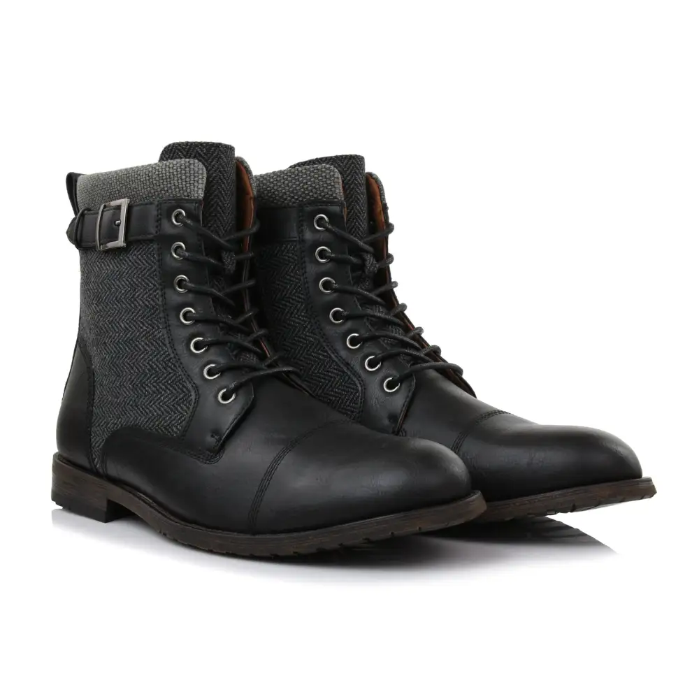 Classic Faux-Leather Lace-Up Zip-Up Combat Boots