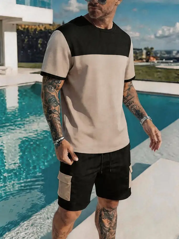 Casual Sporty Colorblock T-Shirt and Shorts Set