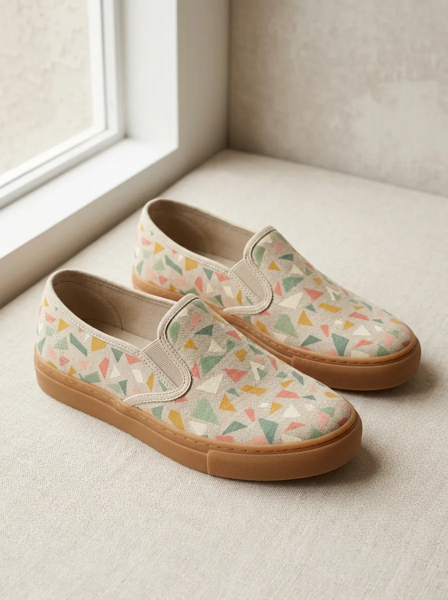 Women's Refined Geometric Triangle Pattern Patterned Slip-on Canvas Shoes