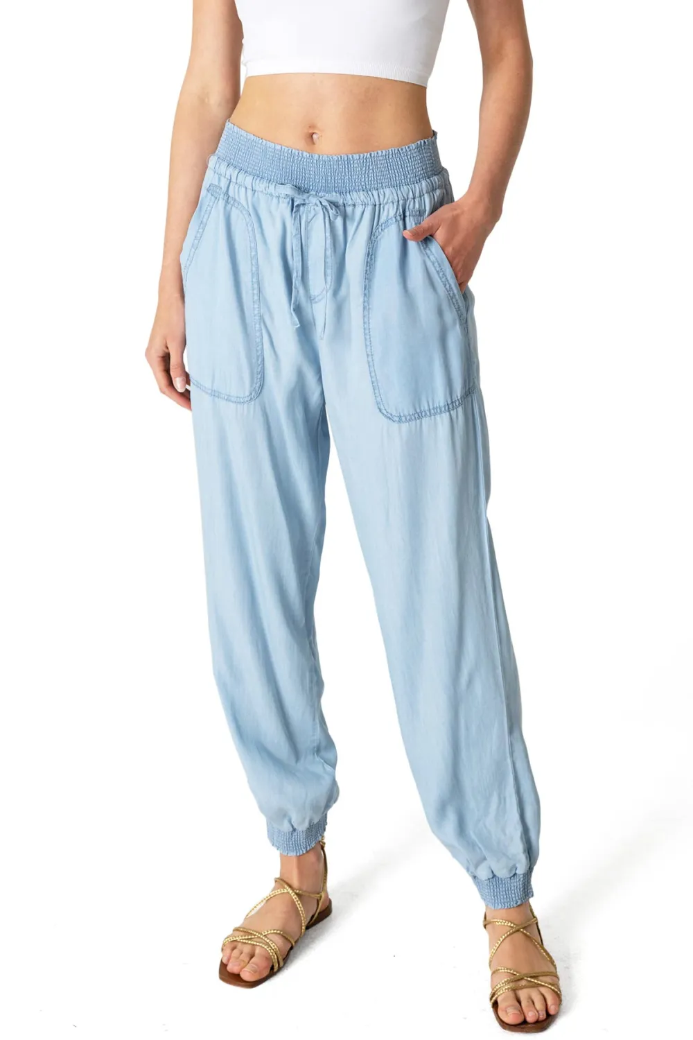 Solid Color Elastic Waist Joggers