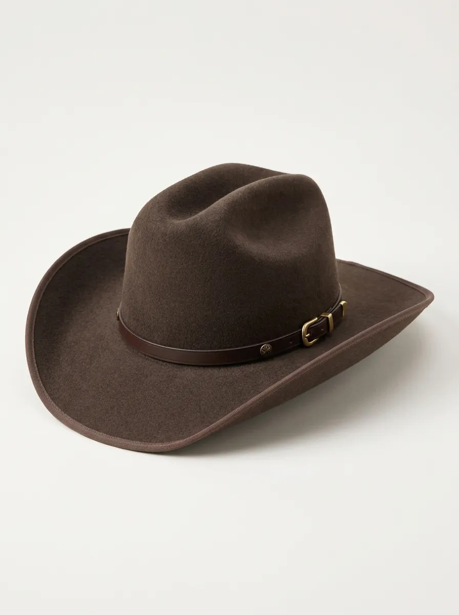 Buckle Accent Brown Felt Cowboy Hat