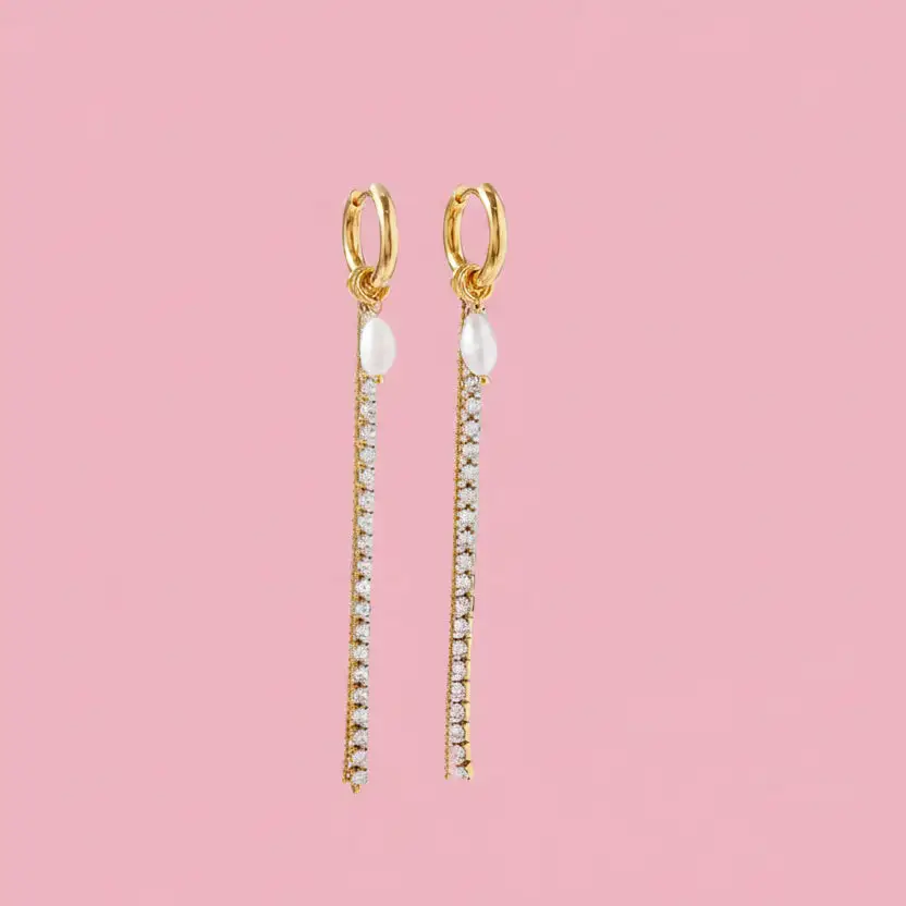 Tennis Pearl Huggie Earrings