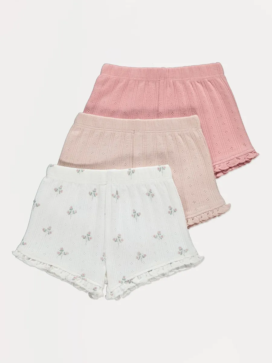 Floral Frilled Pointelle Shorts 3 Pack