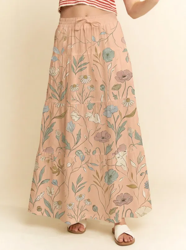 Women's Boho Floral Garden Wildflower Printed Maxi Skirt