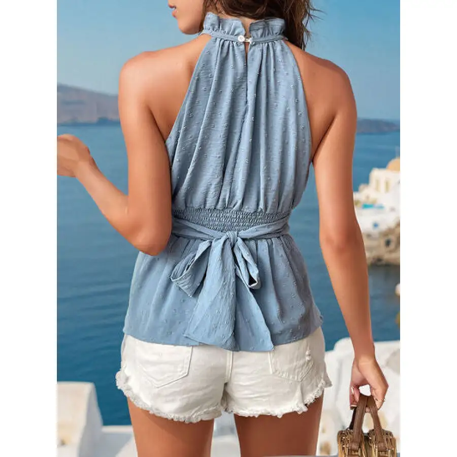 Tied Dot Mock Neck Tank