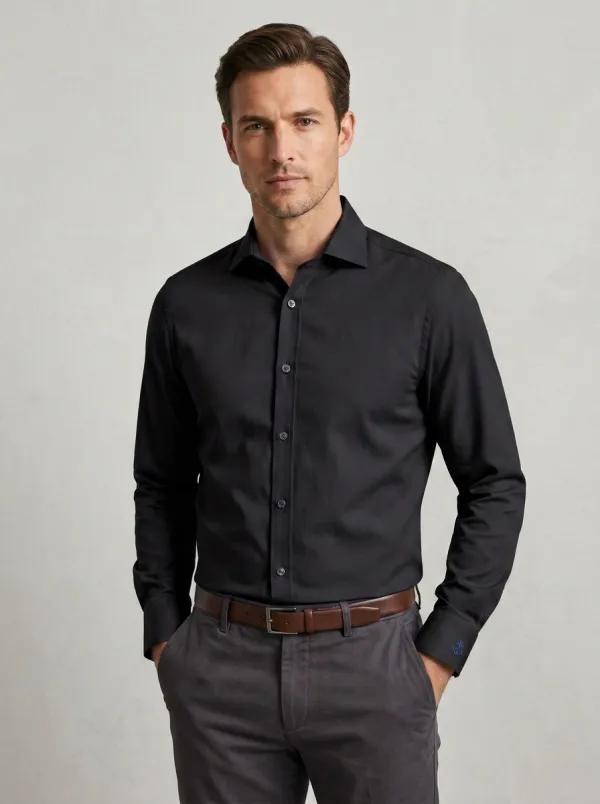 Men's Nautical Anchor Cuff Embroidered Non-Iron Cotton Shirt