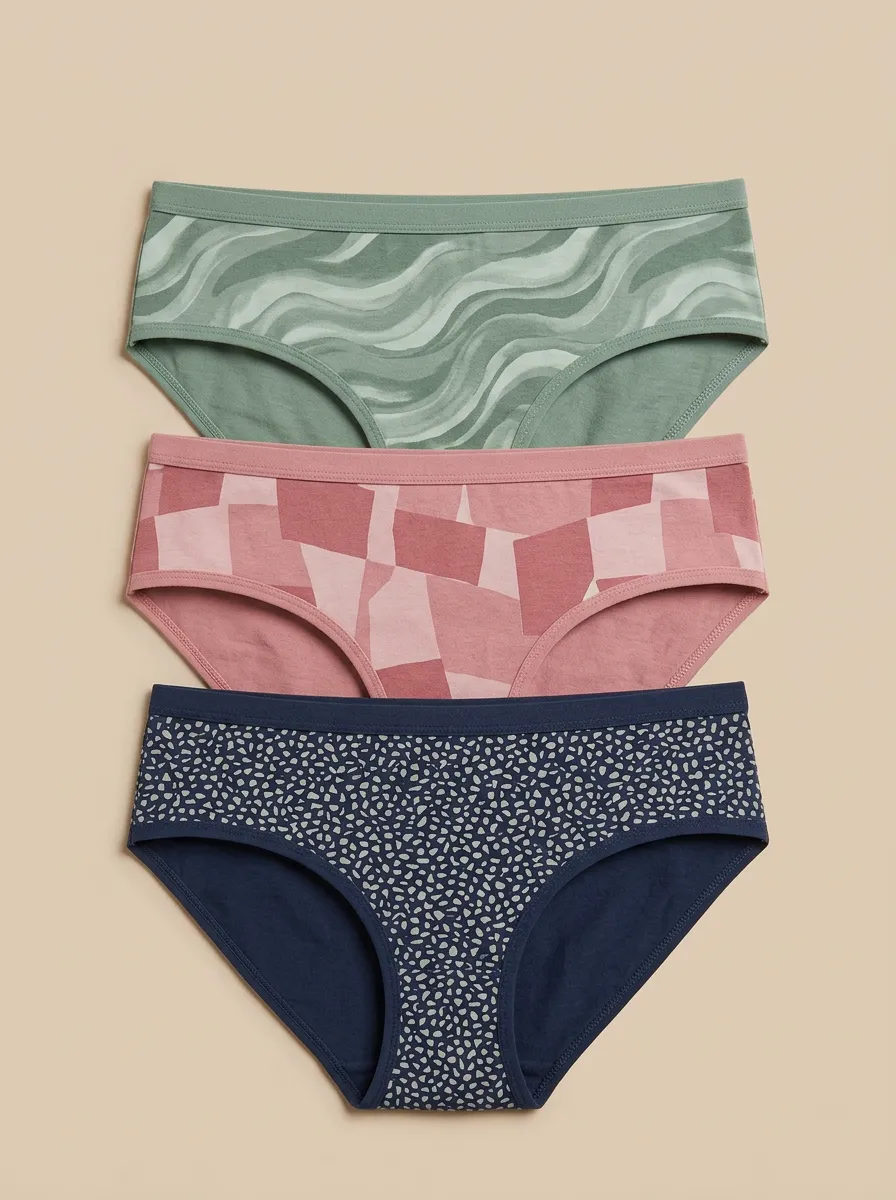 Women's Geometric Wave Abstract Printed Three Pack Panties