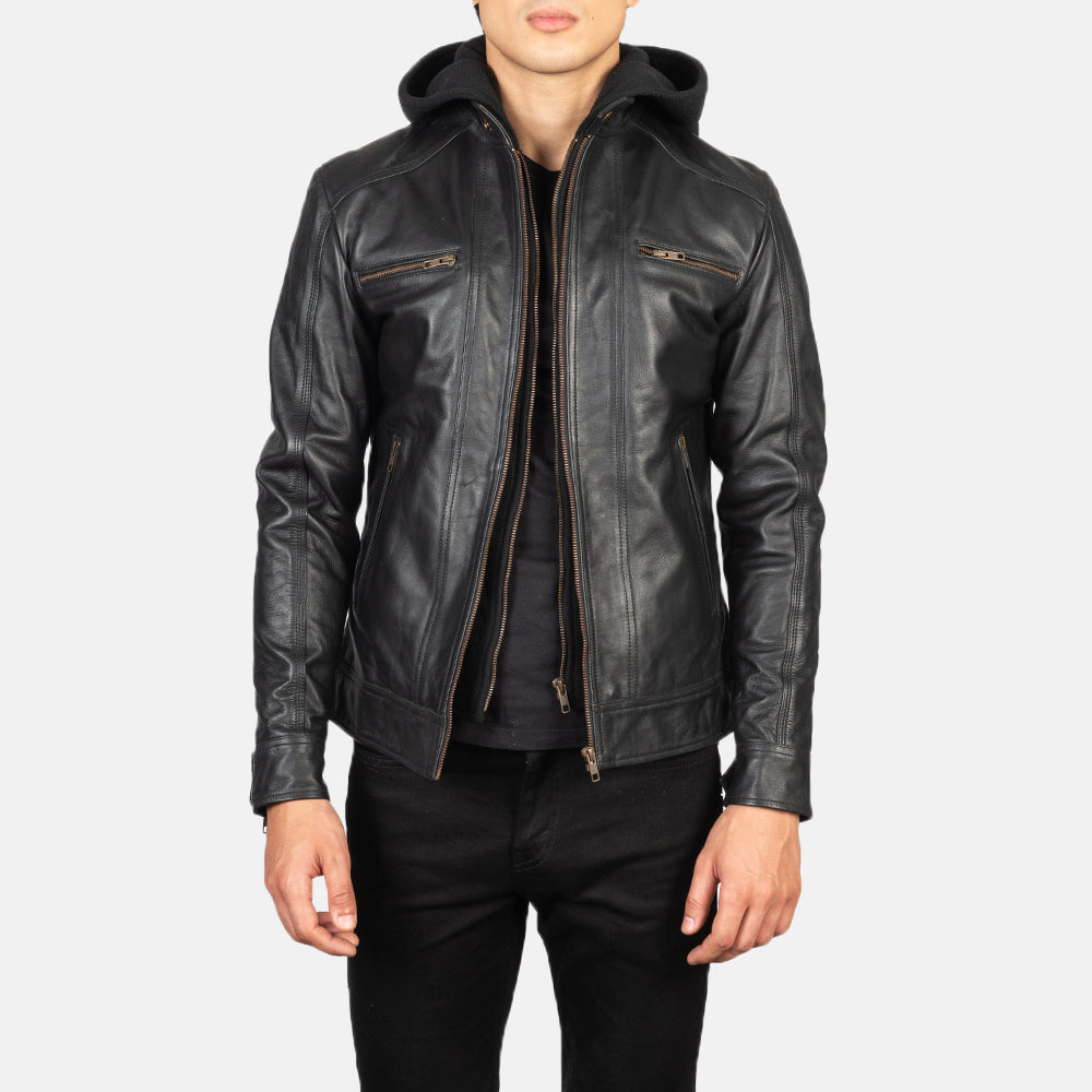 Men's Biker Hooded Leather Jacket