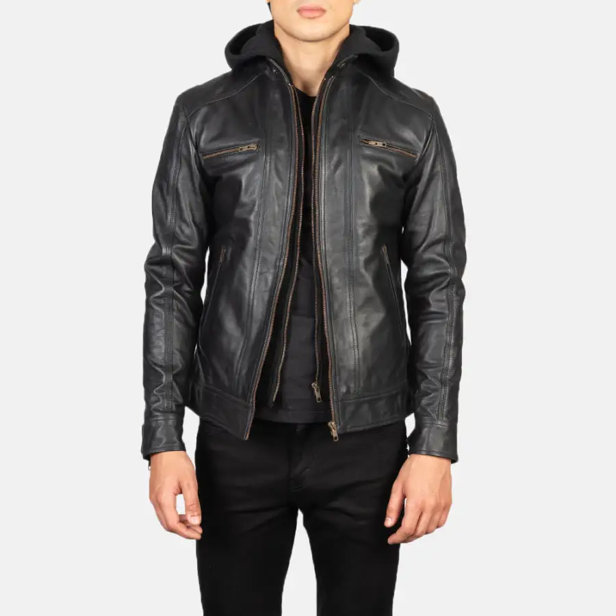 Men's Biker Hooded Leather Jacket