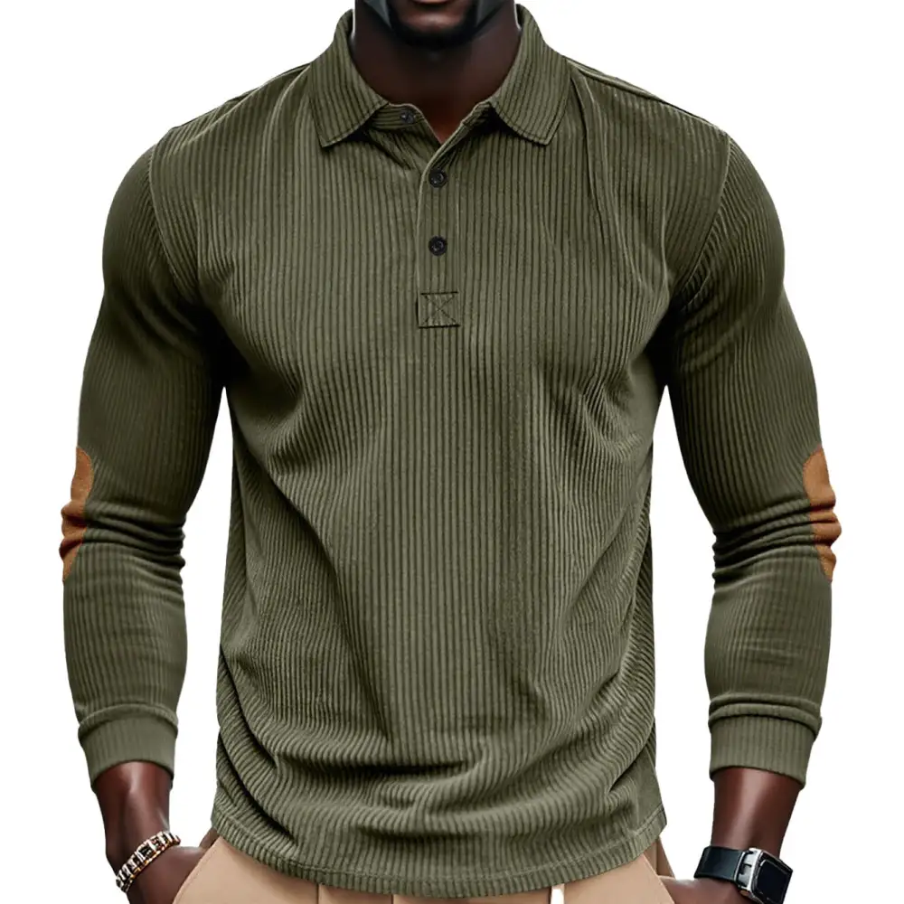 Ribbed Long Sleeve Polo Shirt