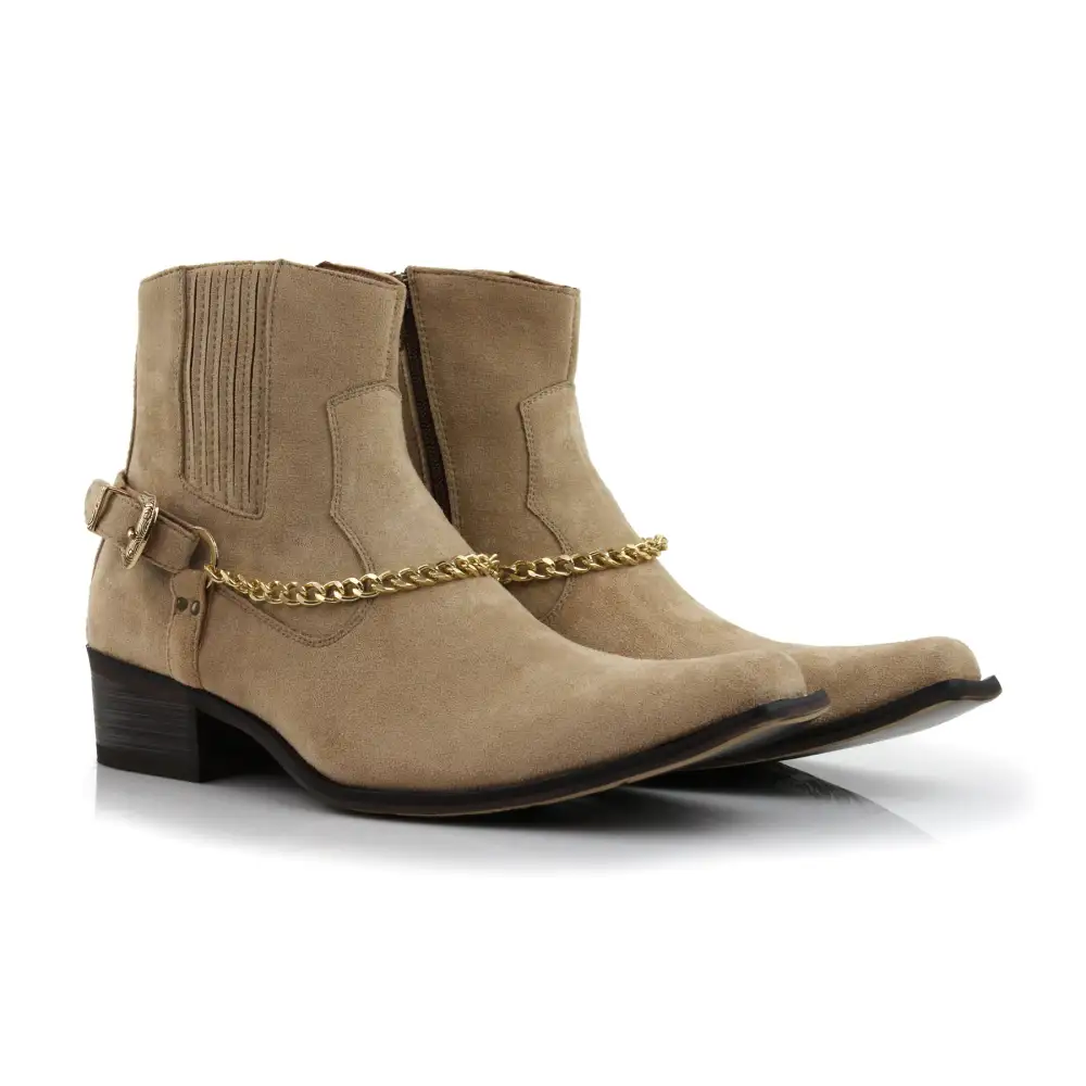 Suede Faux-Leather Pointed-Toe Chelsea Boots