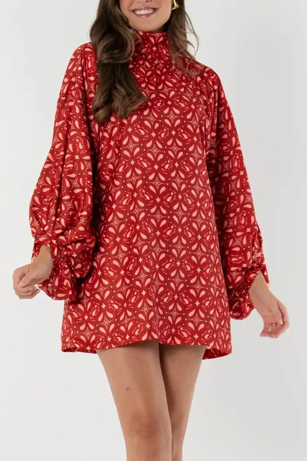 Retro Paisley Print High Neck Mini Dress
