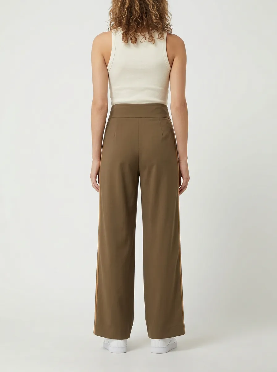 Women's High-Rise Double-Button Pleated Side-Stripe Wide-Leg Trousers
