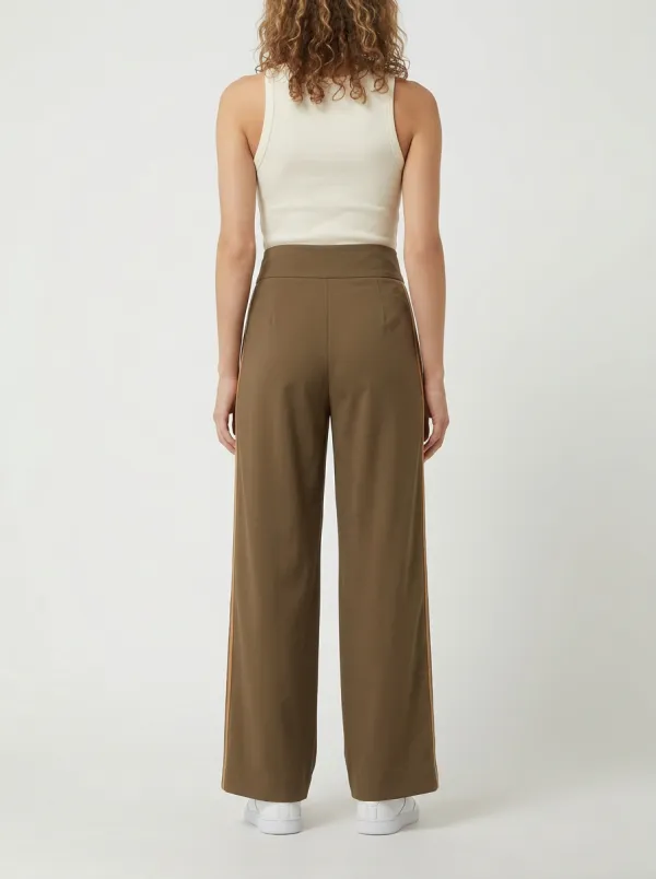 Women's High-Rise Double-Button Pleated Side-Stripe Wide-Leg Trousers