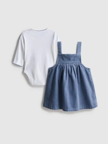 0-18mths | Bodysuit and Corduroy Pinafore Dress Newborn Set