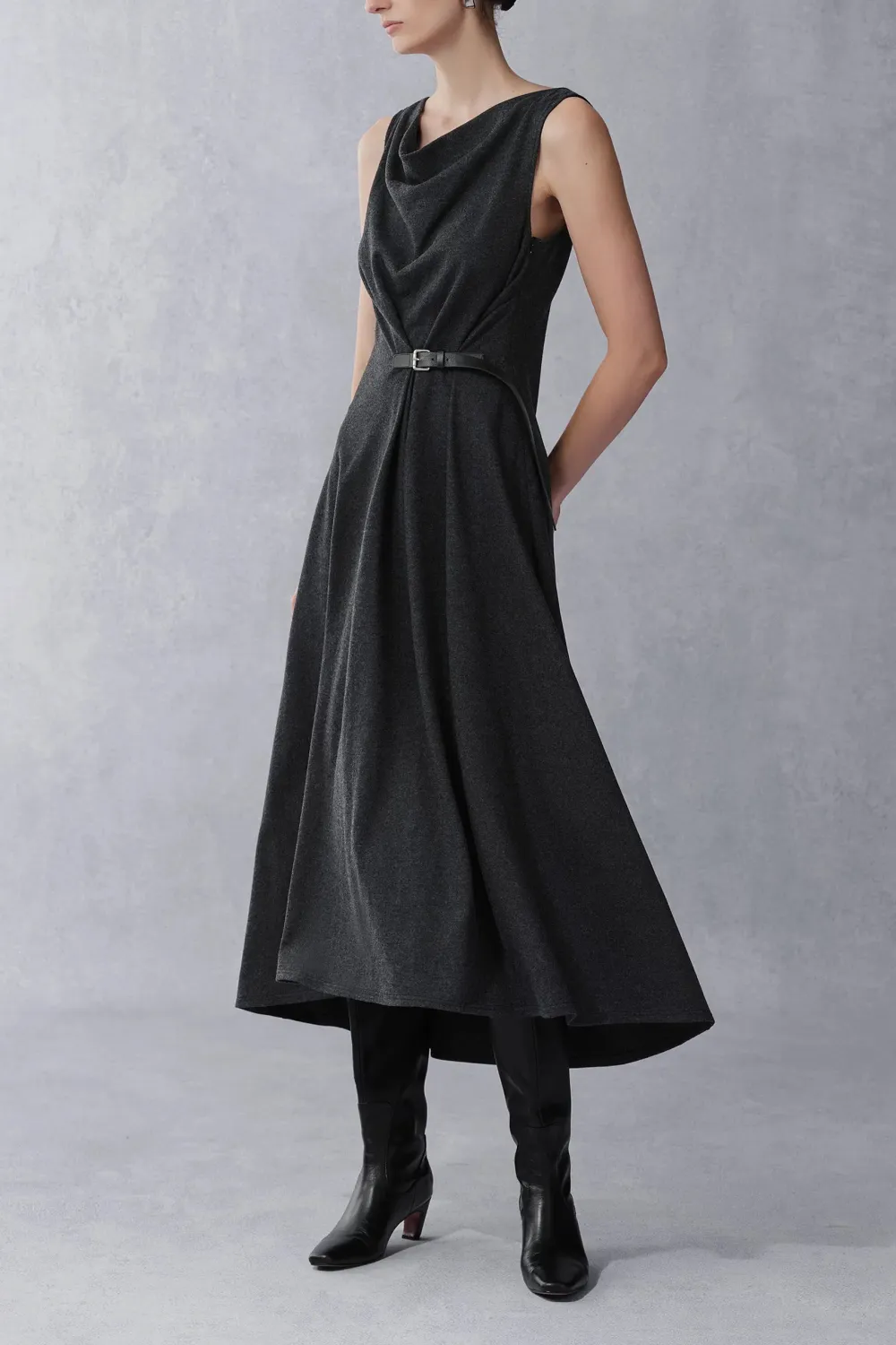 Scoop Neck Sleeveless Merino Wool Midi Dress