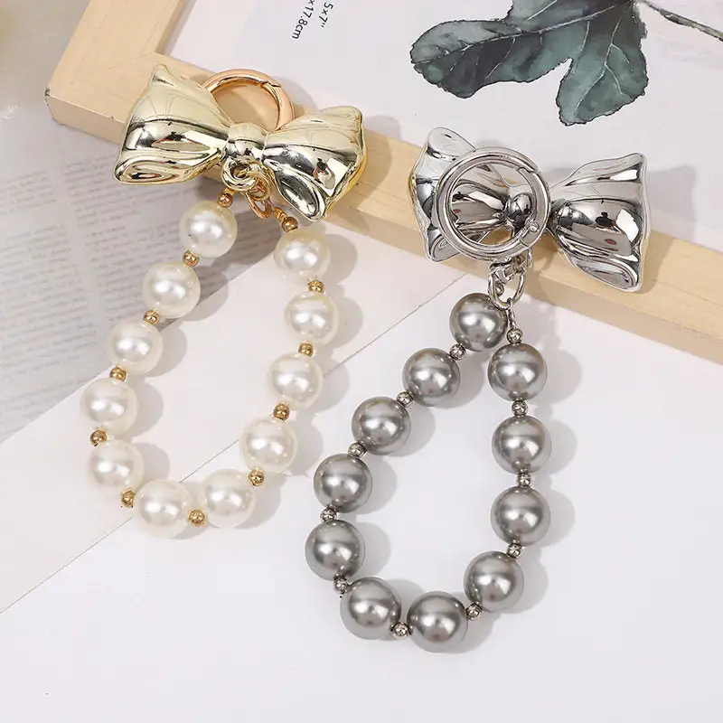 Pearl Phone Case Charm with Bow for Bag Keychain