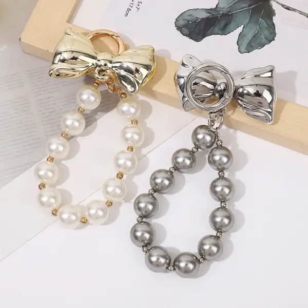 Pearl Phone Case Charm with Bow for Bag Keychain