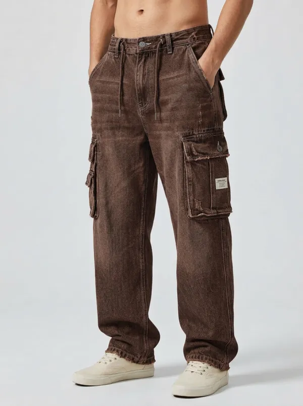 Men's Vintage Distressed Denim Multi-Pocket Cargo Jeans