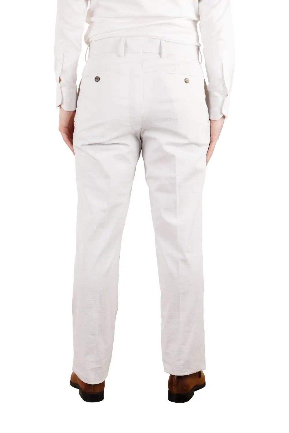 Seersucker Linen Flat Front Regular Rise Trousers