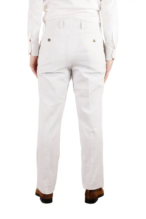 Seersucker Linen Flat Front Regular Rise Trousers