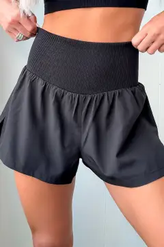 High-Waist Solid Color Ribbed Patchwork High Waist Athletic Shorts
