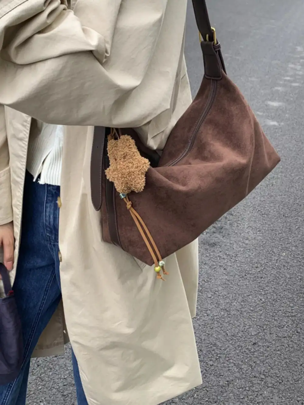 Solid Suede Hobo Crossbody Bag