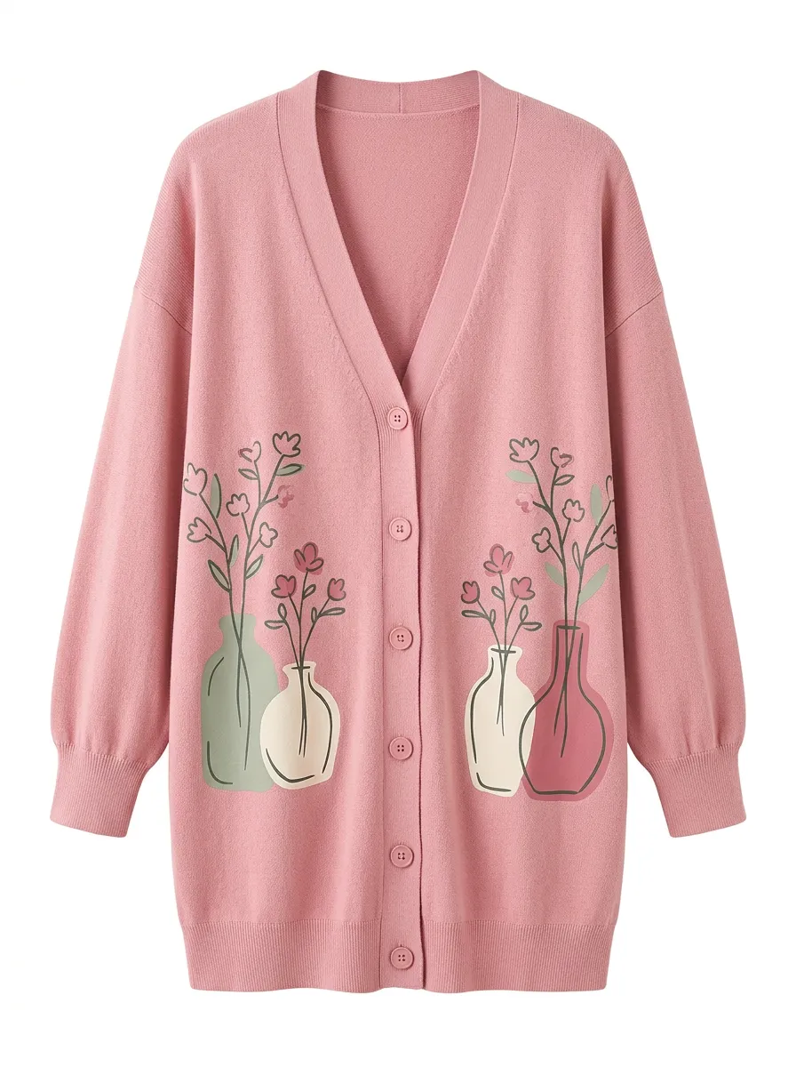 Women's V-Neck Button-Front Graphic-Print Cardigan