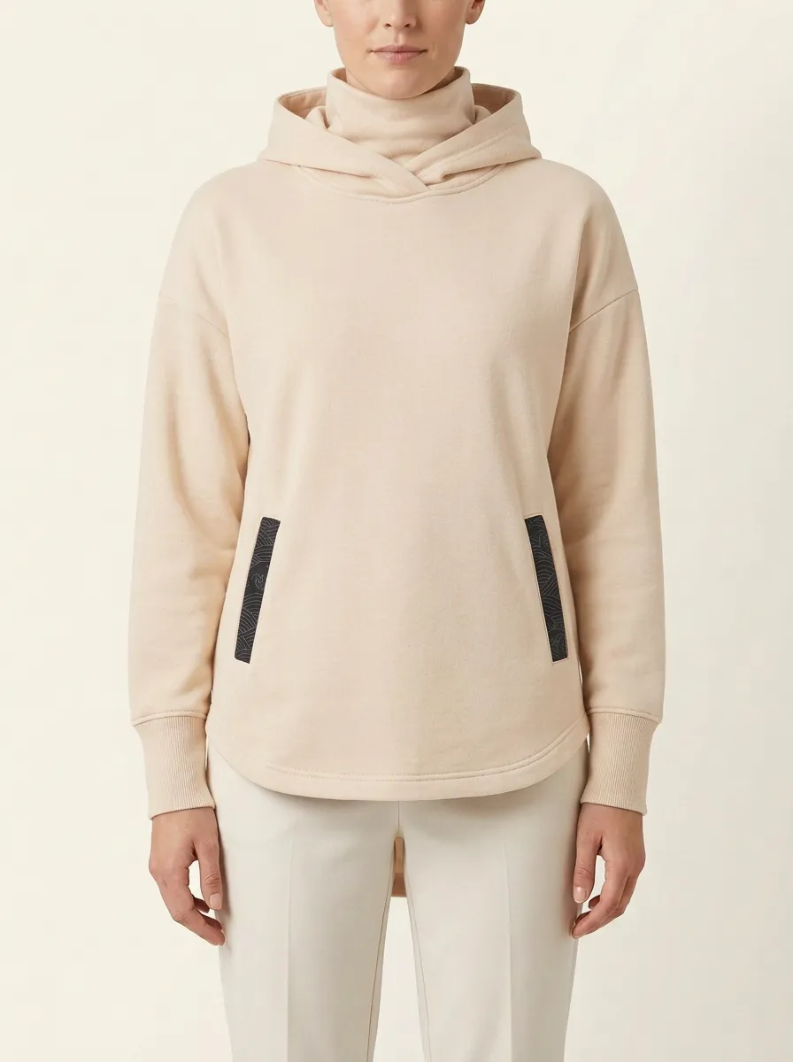 Women's Wave-Trim Rounded-Pocket Funnel-Neck Hoodie