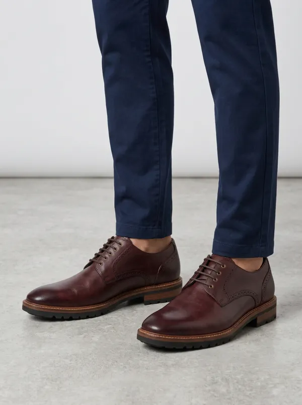 Men's Classic Brogue Burgundy Leather Oxford Shoes