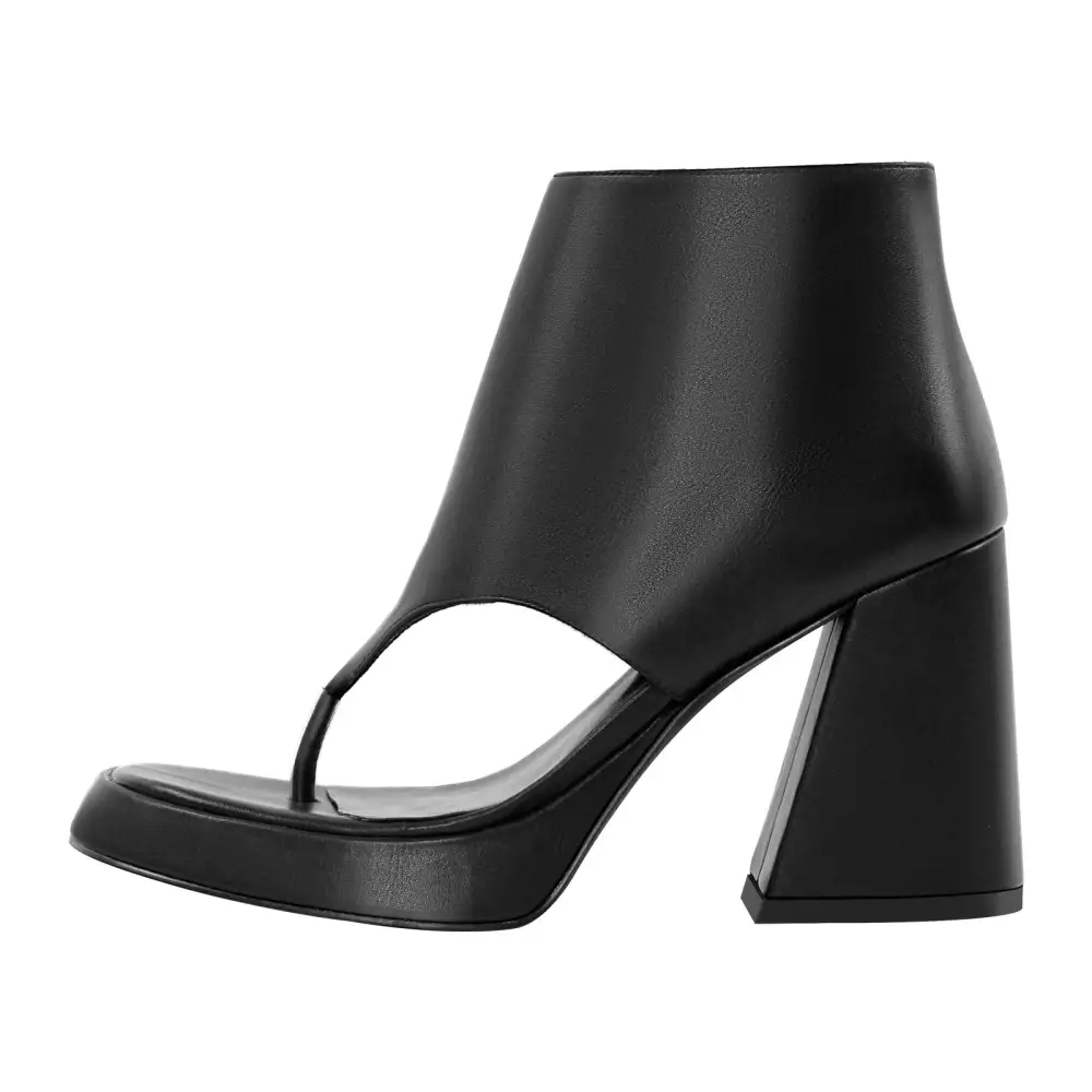 Square Toe Flip-Flops Ankle Chunky Heel Sandals