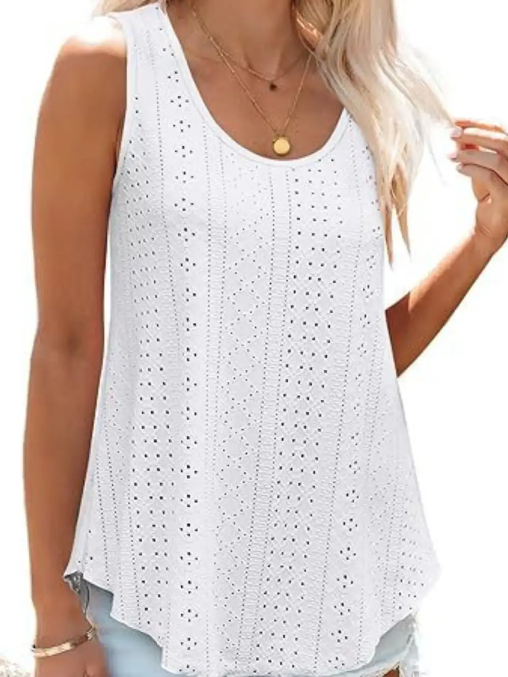 Scoop-Neck Eyelet Tank Top
