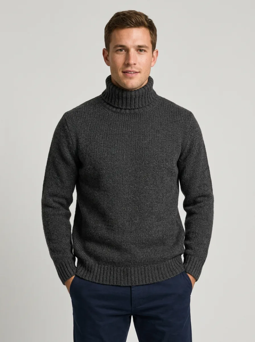 Men's Office Casual Ribbed Knit Turtleneck Sweater