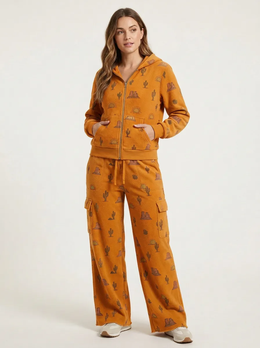 Women's Desert Print Zip-Up Hoodie And Cargo Lounge Set