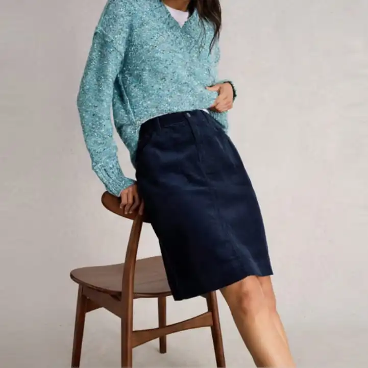 Cord Knee Length Pocket Skirt