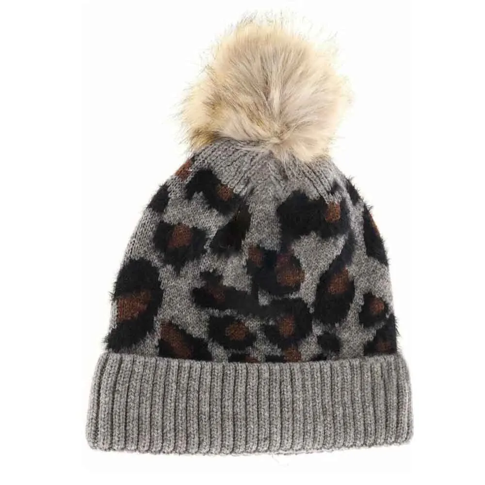 Leopard Print Pom Beanie