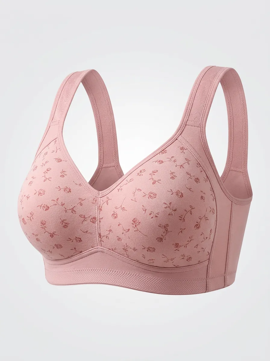 Women's Plus Size Dusty Rose Rose Floral Textured Wireless Bra