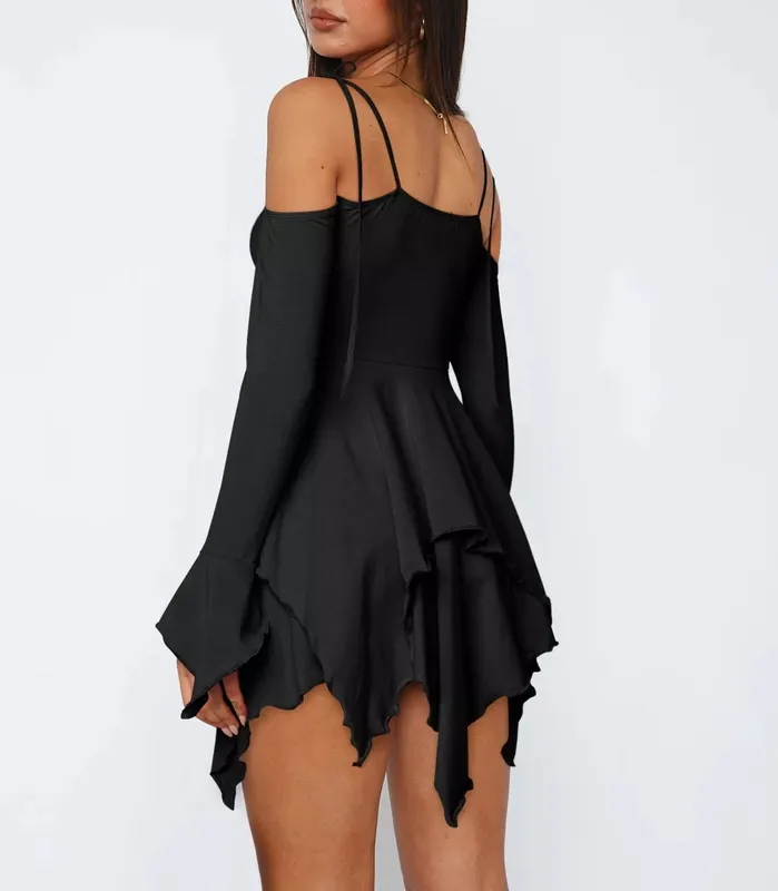 Plus Size Ruffle-Hem Tie-Shoulder Mini Dress