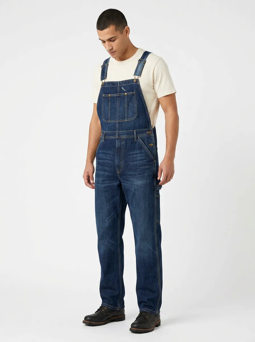 Men's Vintage Style Dark Wash Denim Overalls