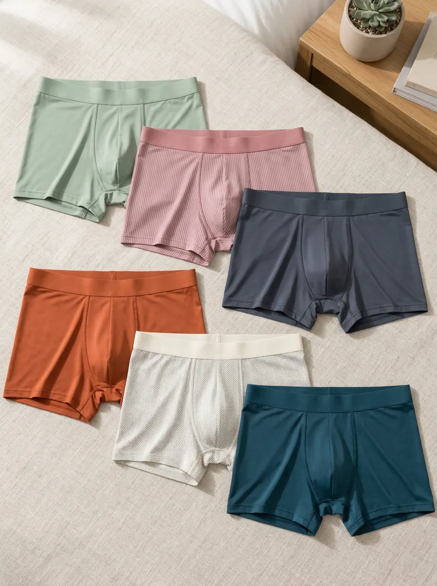 Men's Multi-Color Solid and Textured Pattern Printed Boxer Briefs 6-Pack