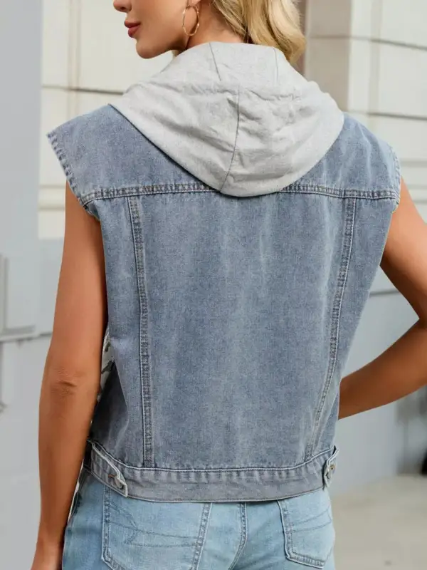 Leopard Button Up Hooded Vest