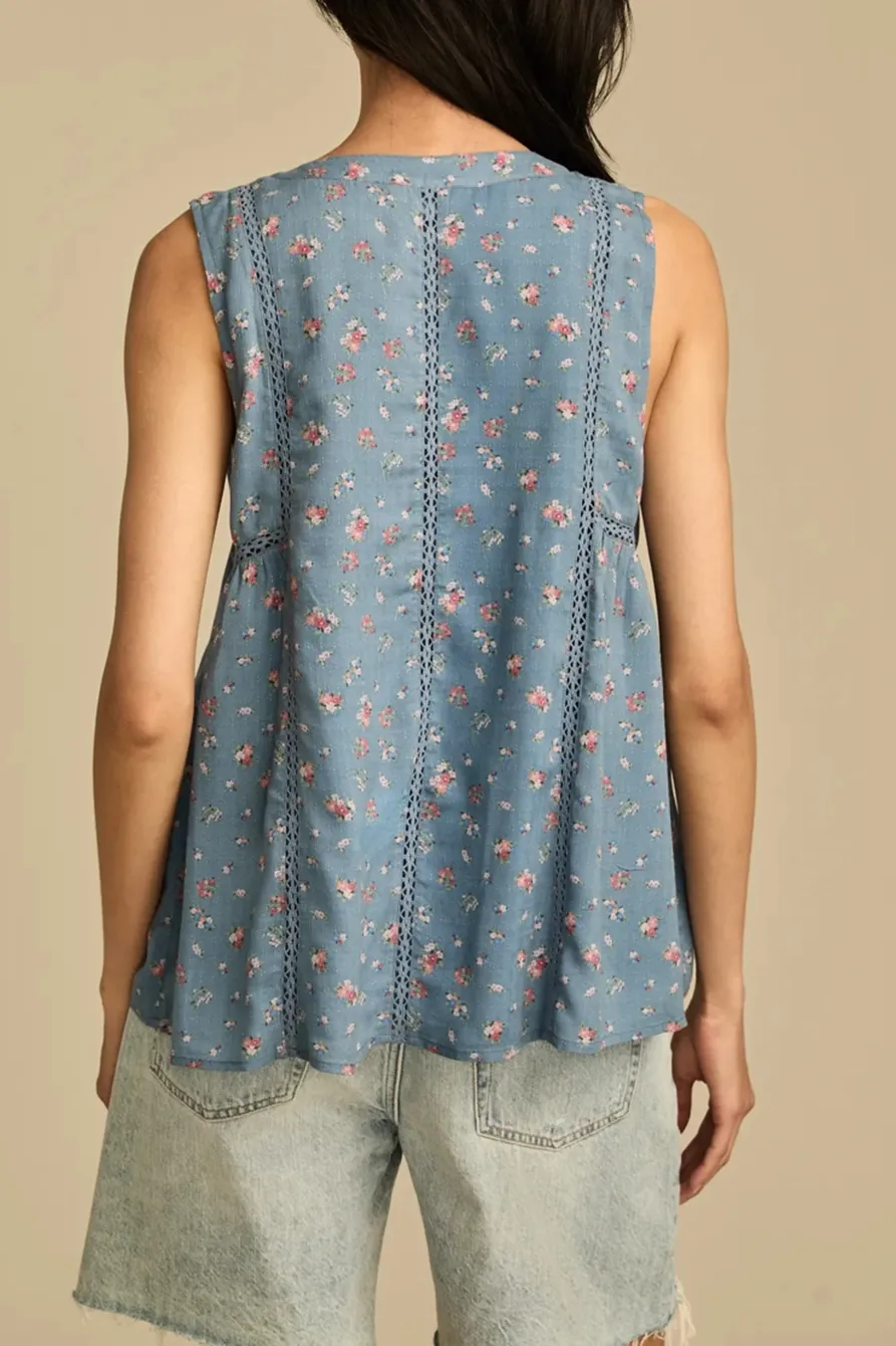 Blue V-Neck Sleevless Shirt