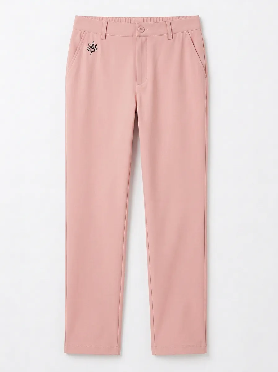 Women's Modern Comfort Leaf Logo Embroidered Mid Rise Straight Leg Pants