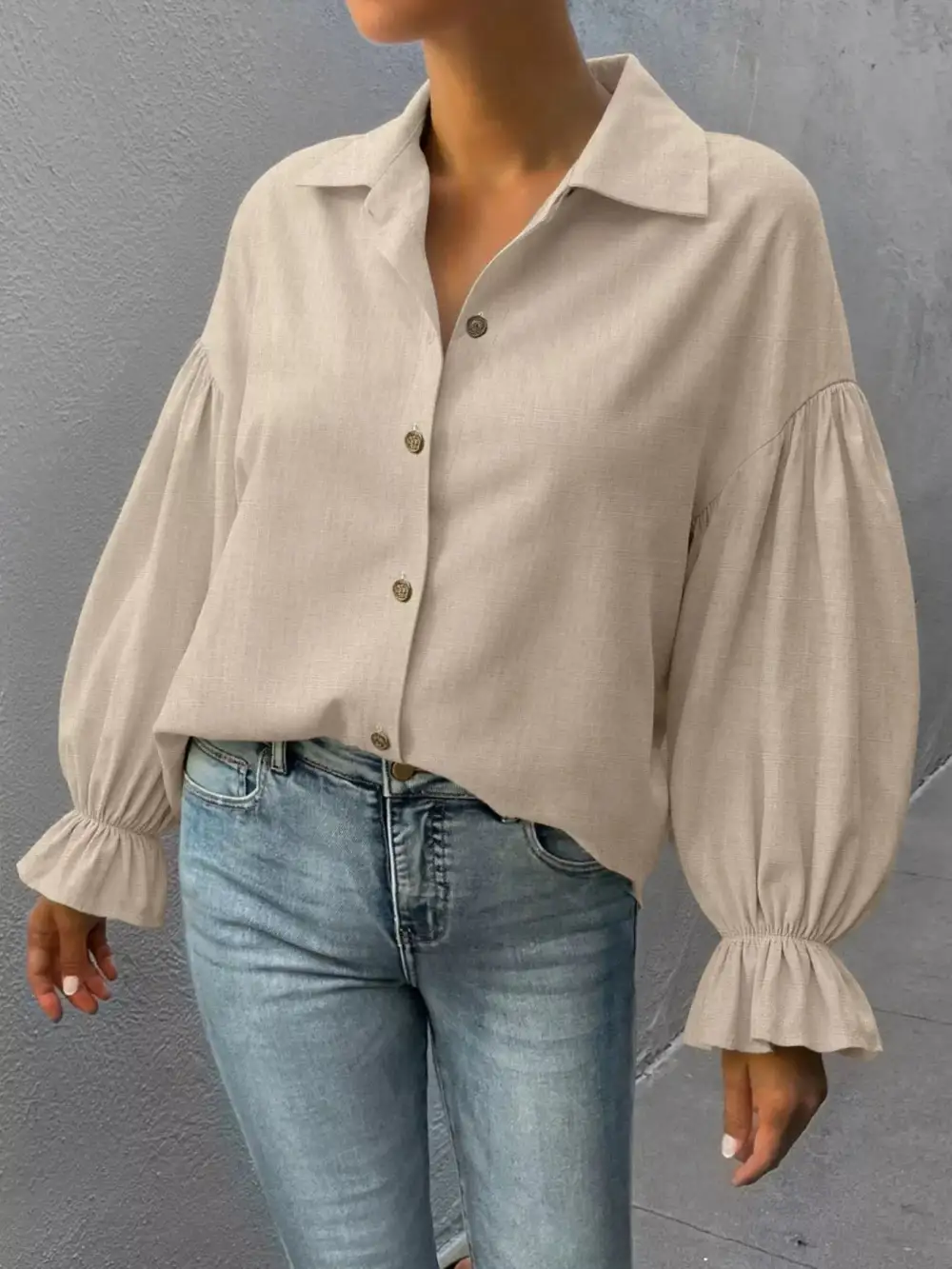 Button Down Flounce Sleeve Shirt
