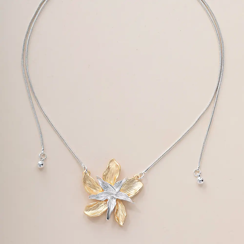 Classic Brass Floral Pendant Necklace