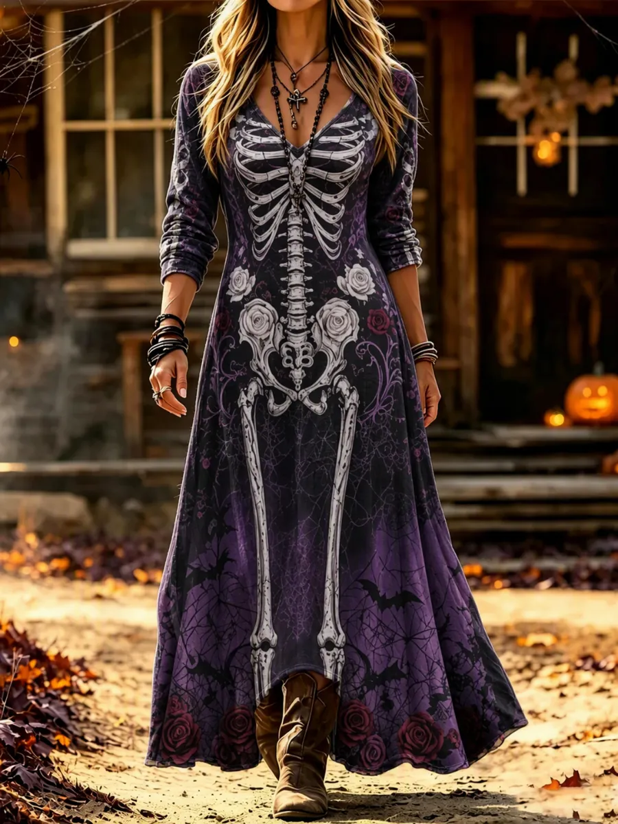 Women's Halloween Black Cat Print Pattern Dress